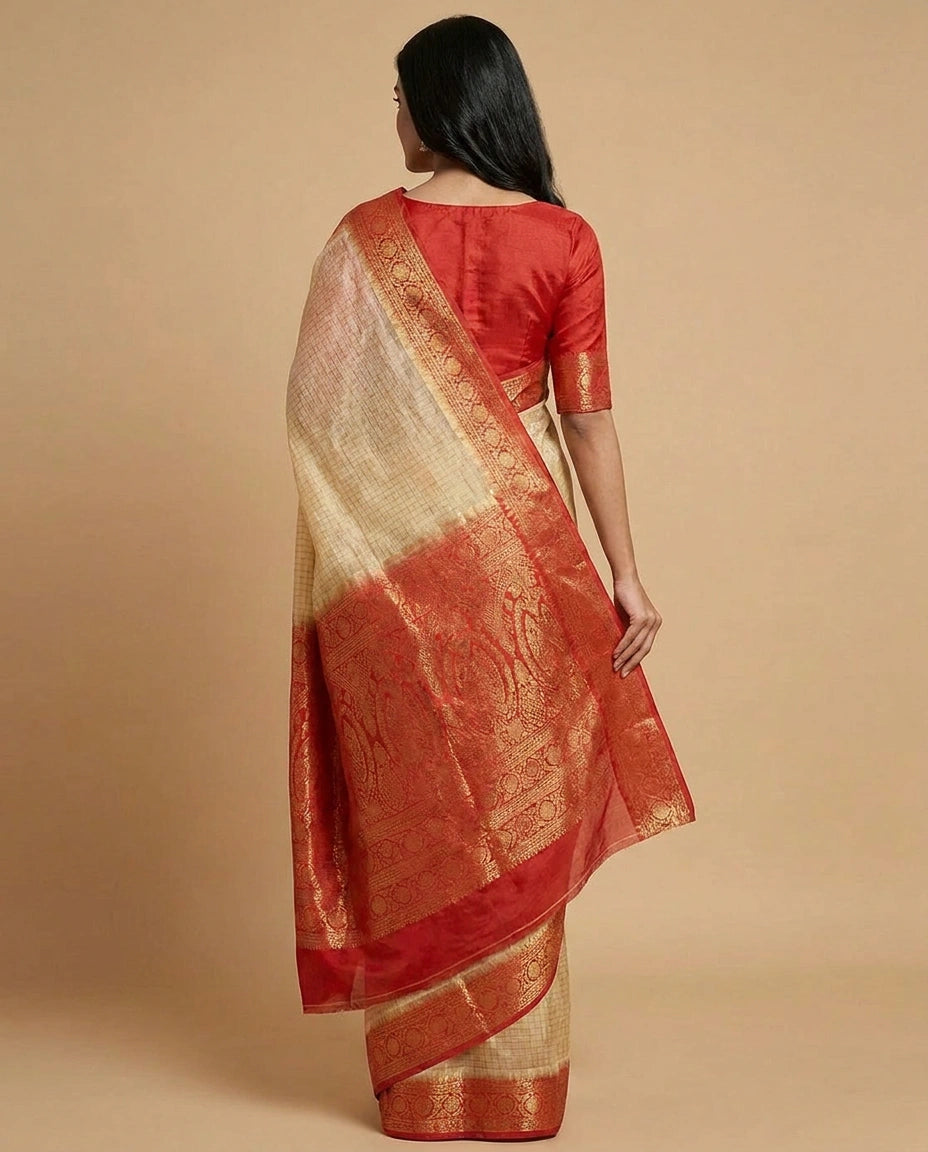 Dola Silk Banarasi Saree with Handwoven Zari Motif Border
