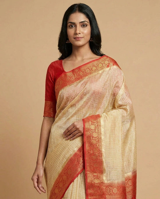 Dola Silk Banarasi Saree with Handwoven Zari Motif Border by Rangoli