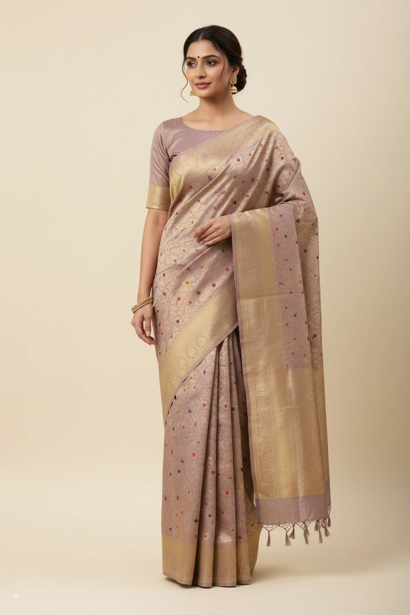 Handcrafted Pure Silk Katan Banarasi Silk Saree - Mauve | Rangoli