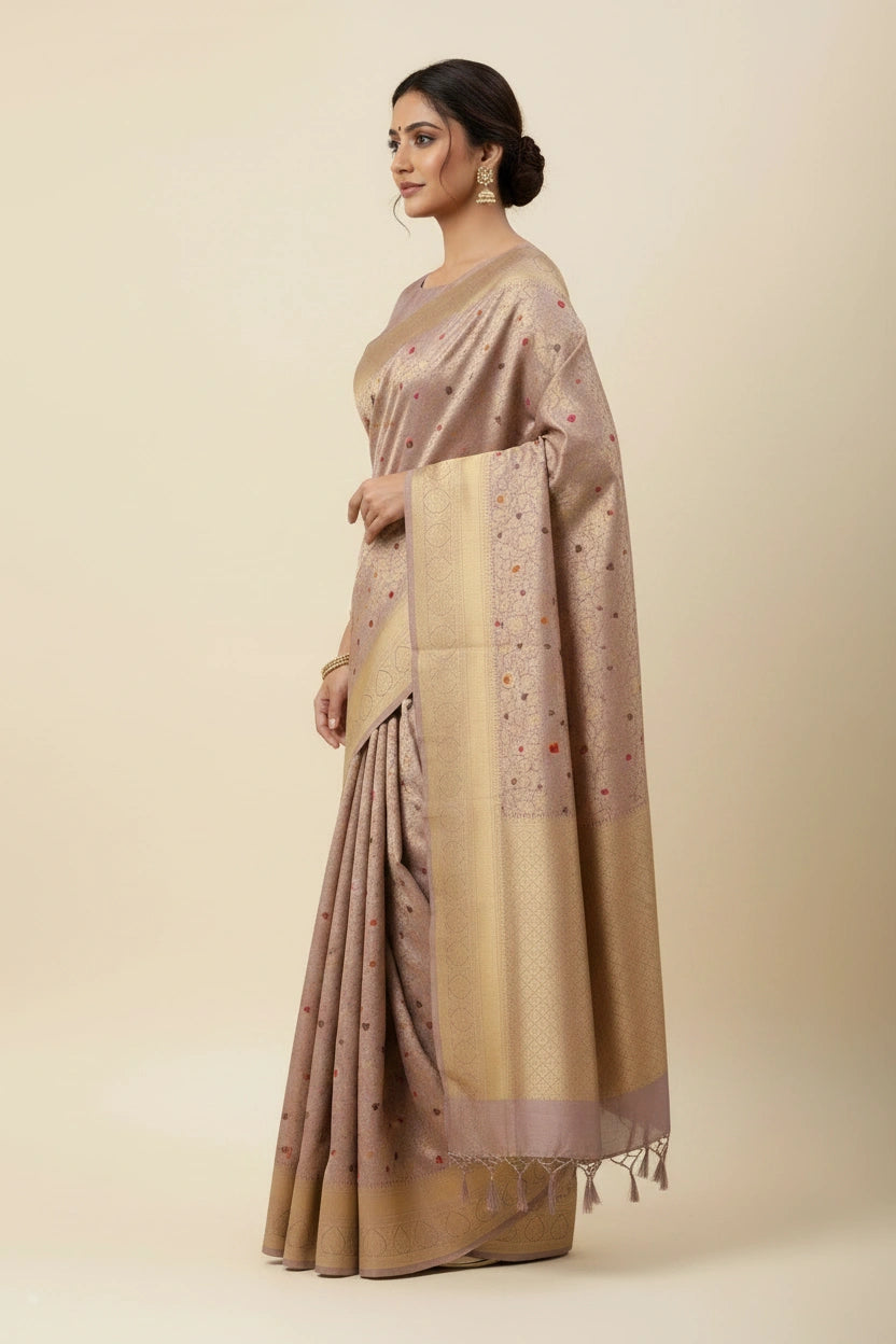 Handcrafted Pure Silk Katan Banarasi Silk Saree - Firozi Blue | Rangoli