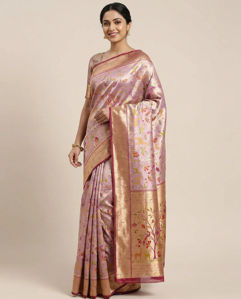 South Weave Saree with Contrasting Border - Rangoli India
