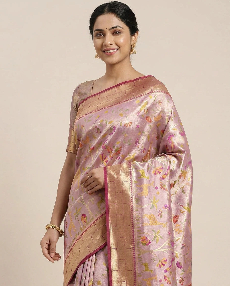 South Weave Saree with Contrasting Border - Rangoli India