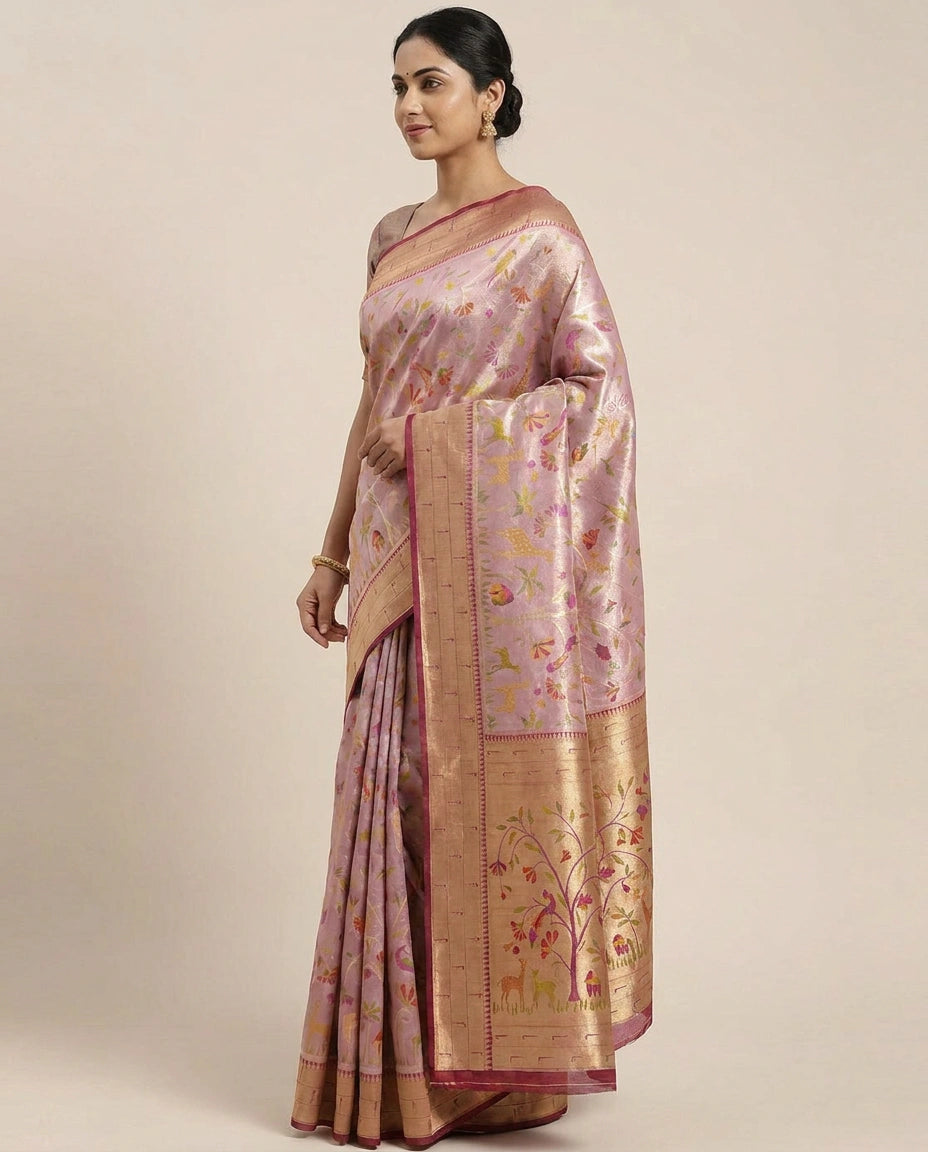 South Weave Saree with Contrasting Border - Rangoli India