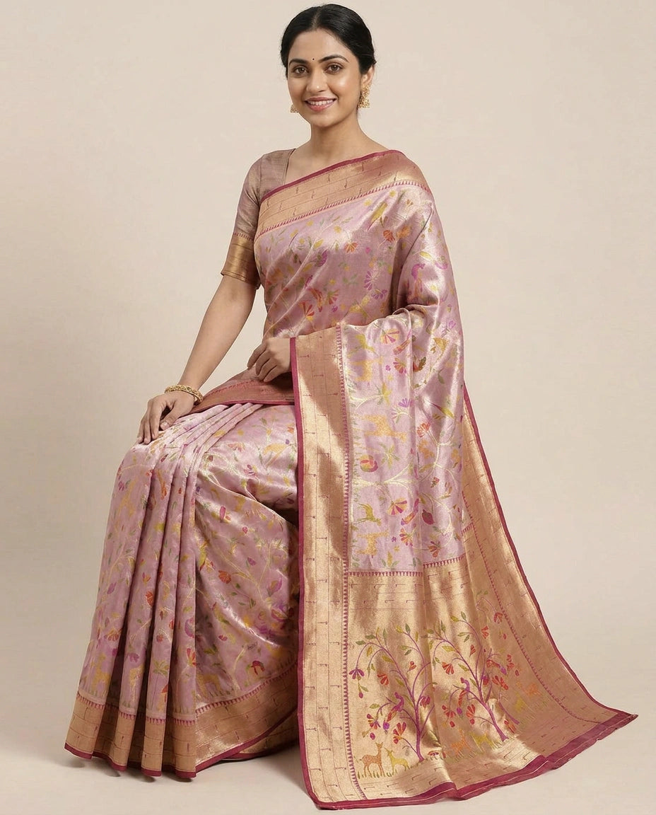 South Weave Saree with Contrasting Border - Rangoli India