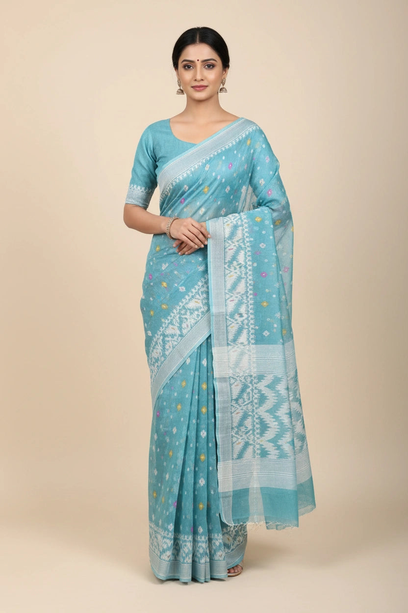 Handloom Woven Cotton Bengal Silk Saree - Rangoli Sarees