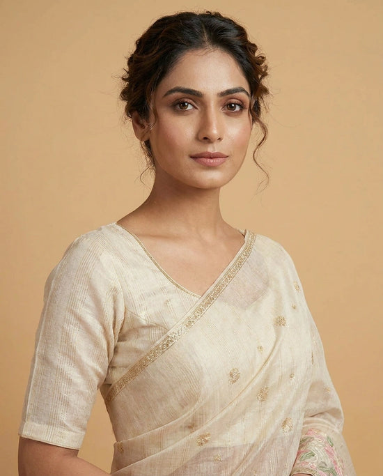 Off White Kota Designer Saree with Hand Embroidery view 2