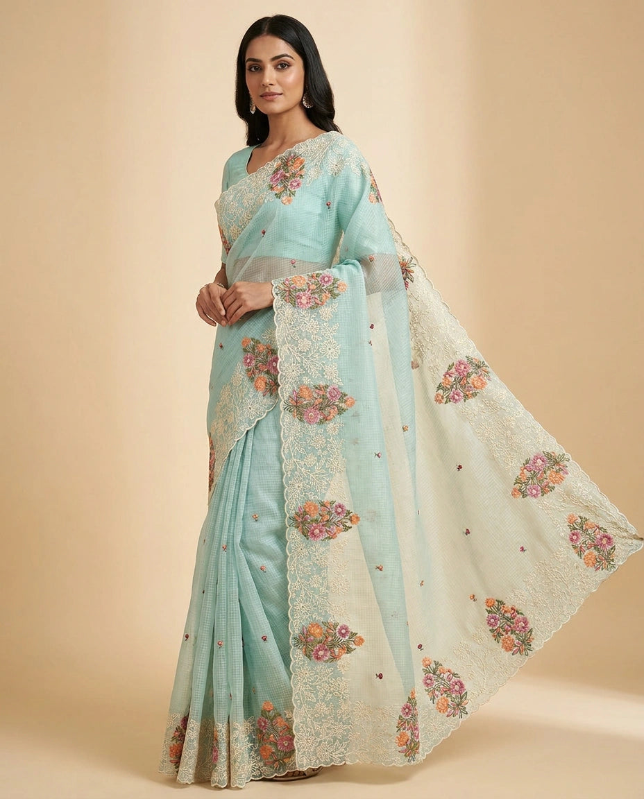 Kota Designer Saree with Hand Embroidery view 5
