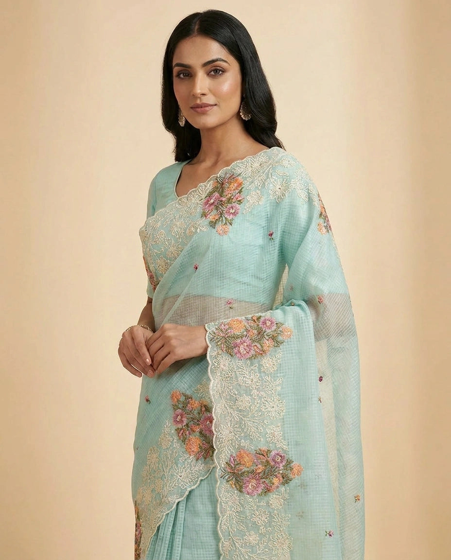 Kota Designer Saree with Hand Embroidery view 6