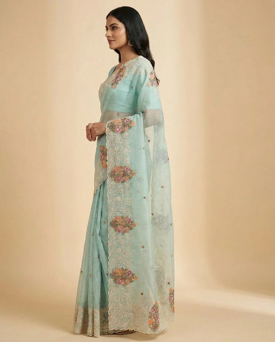 Kota Designer Saree with Hand Embroidery view 7