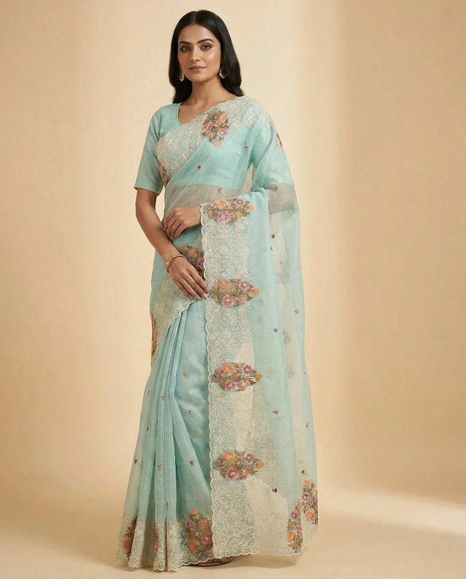 Kota Designer Saree with Hand Embroidery view 8