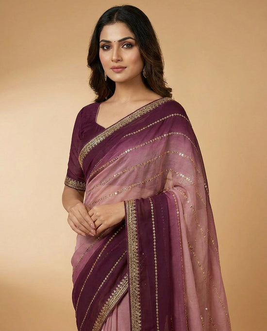 Tissue Saree with Hand-Embroidered Zari Border and Pallu view 2