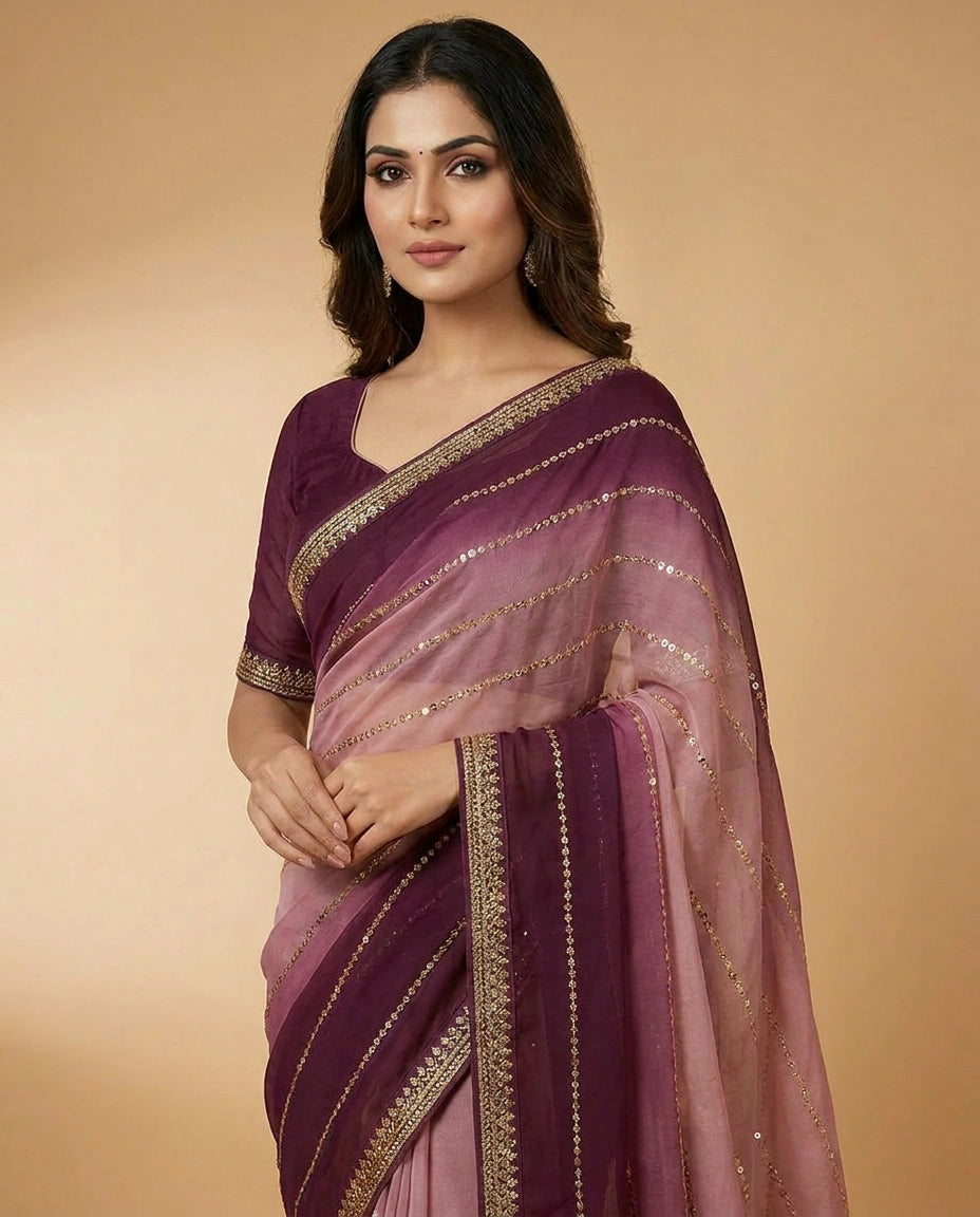 Tissue Saree with Hand-Embroidered Zari Border and Pallu view 2