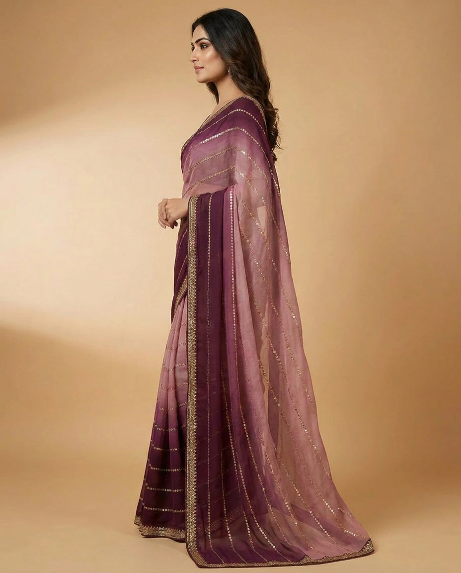 Tissue Saree with Hand-Embroidered Zari Border and Pallu view 3