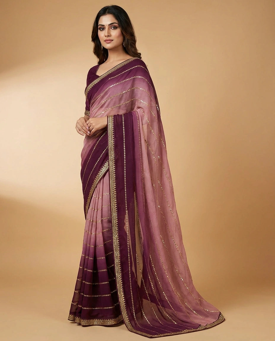 Tissue Saree with Hand-Embroidered Zari Border and Pallu view 4