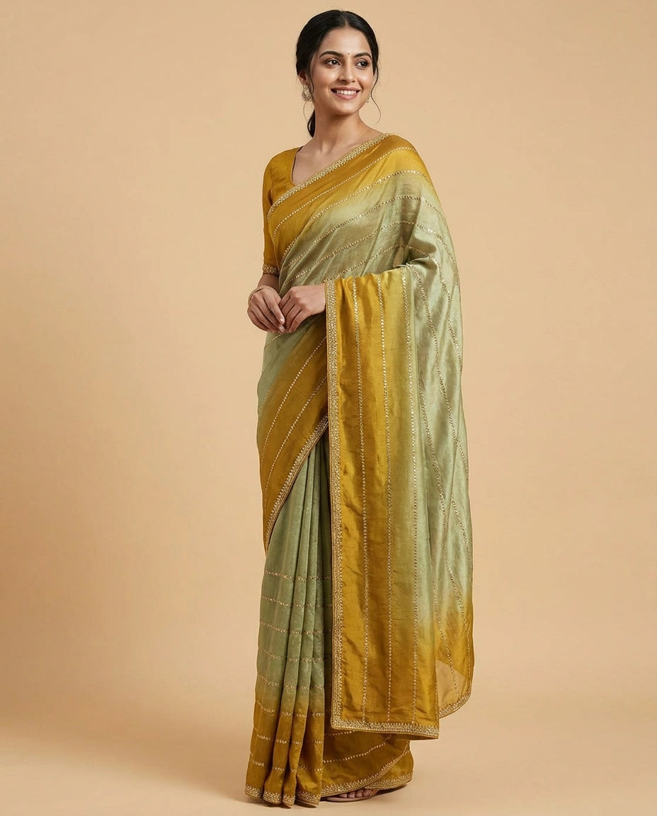 Tissue Saree with Hand-Embroidered Zari Border and Pallu view 13
