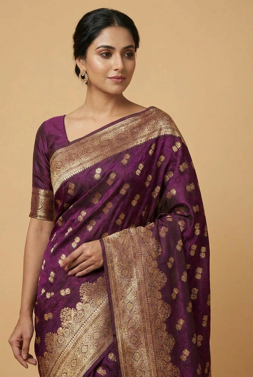 South Weave Silk Katan Saree with Temple Border