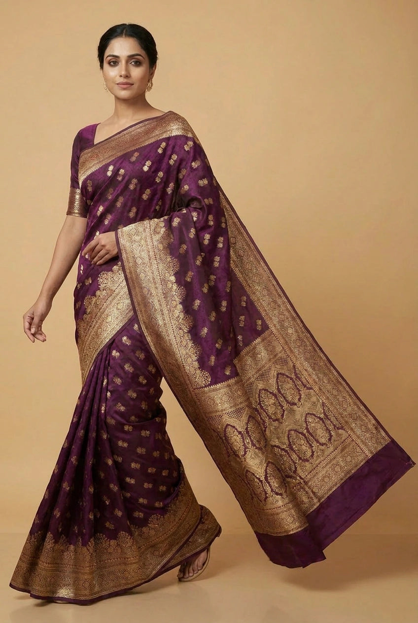 South Weave Silk Katan Saree with Temple Border