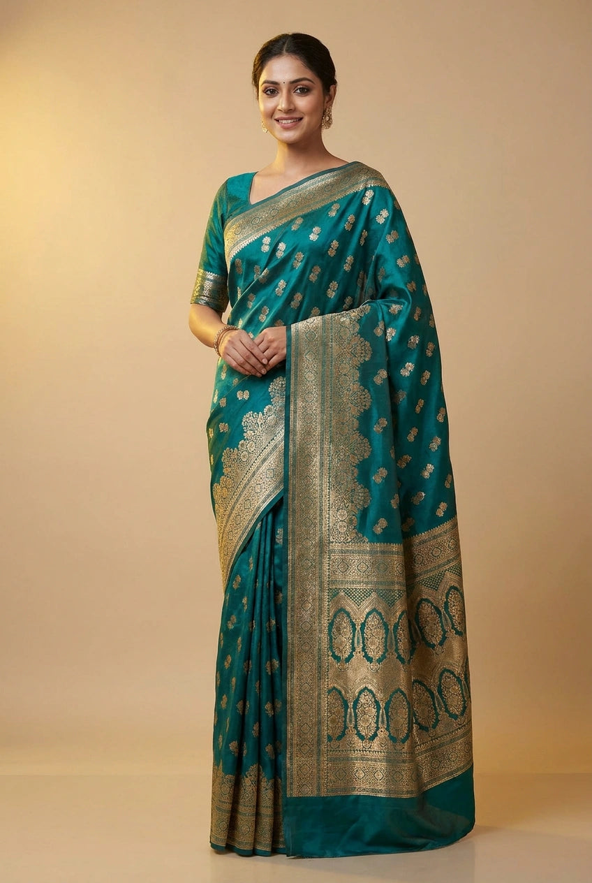 South Weave Silk Katan Saree with Temple Border