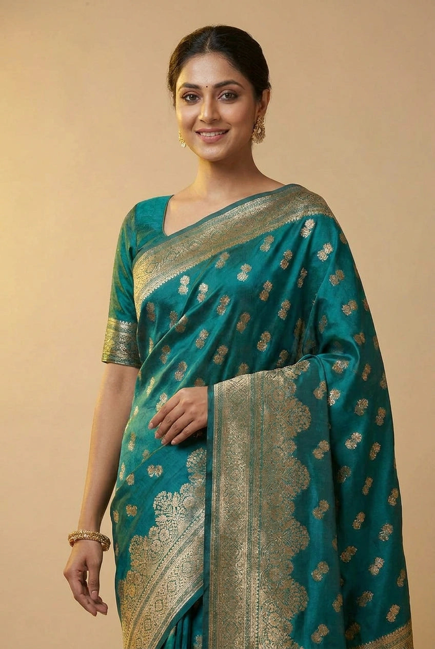 South Weave Silk Katan Saree with Temple Border