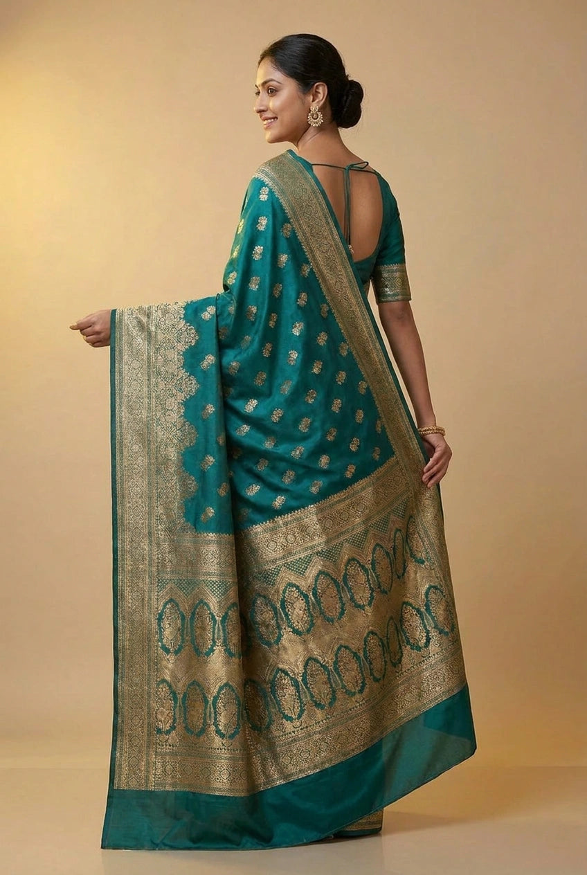 South Weave Silk Katan Saree with Temple Border