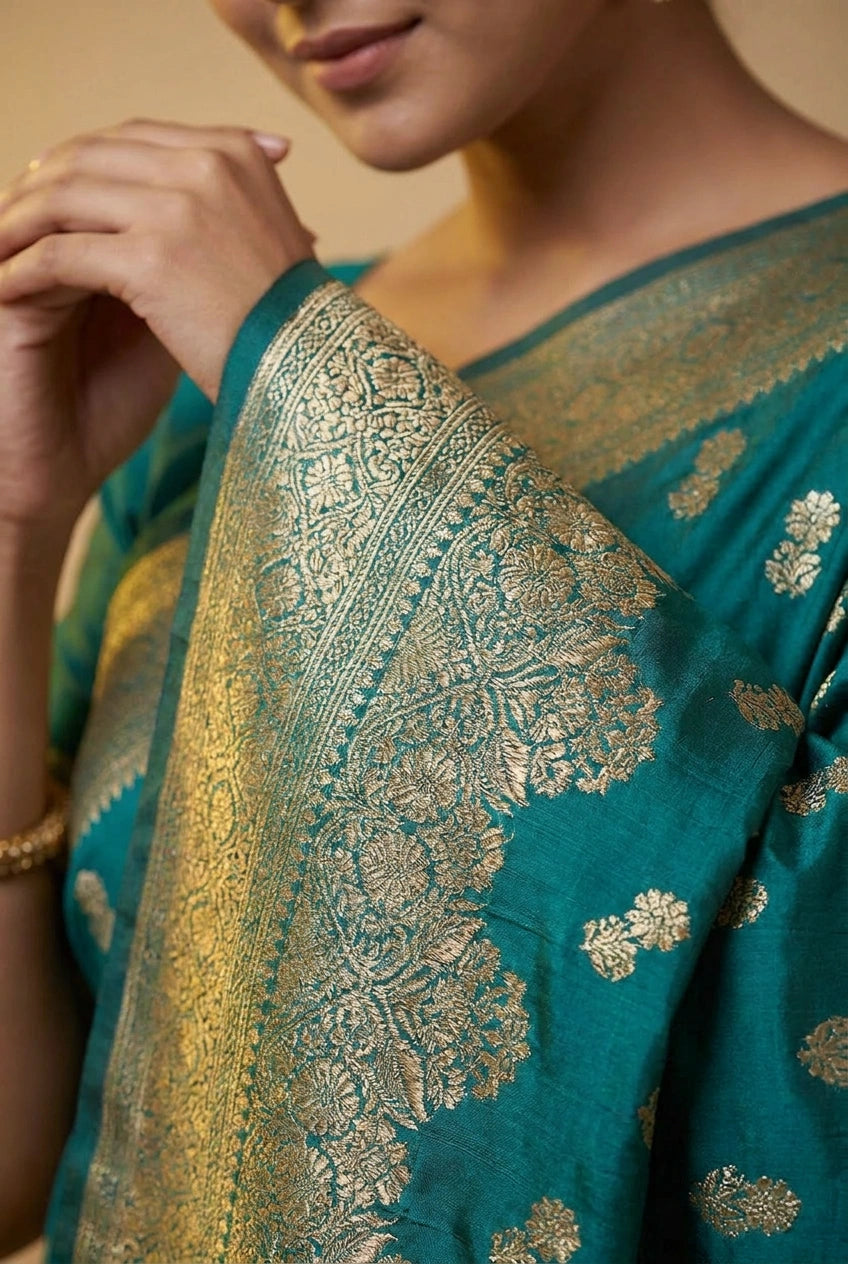 South Weave Silk Katan Saree with Temple Border