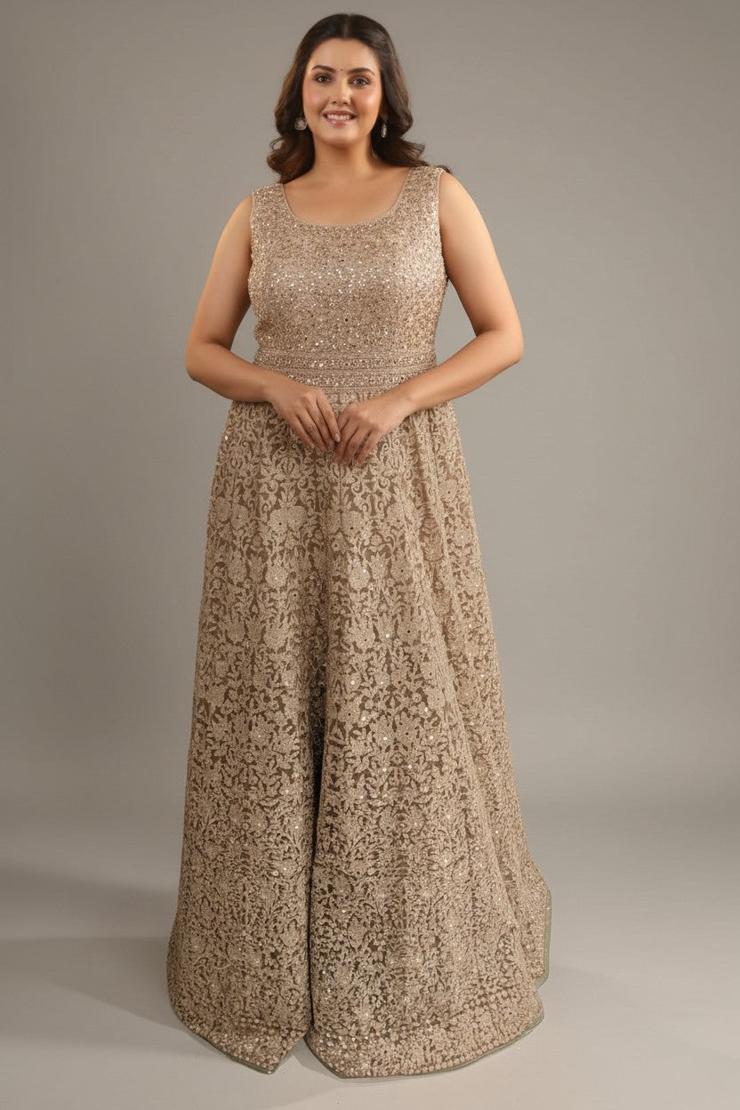 Designer Embroidered Net Suit Gown | Rangoli