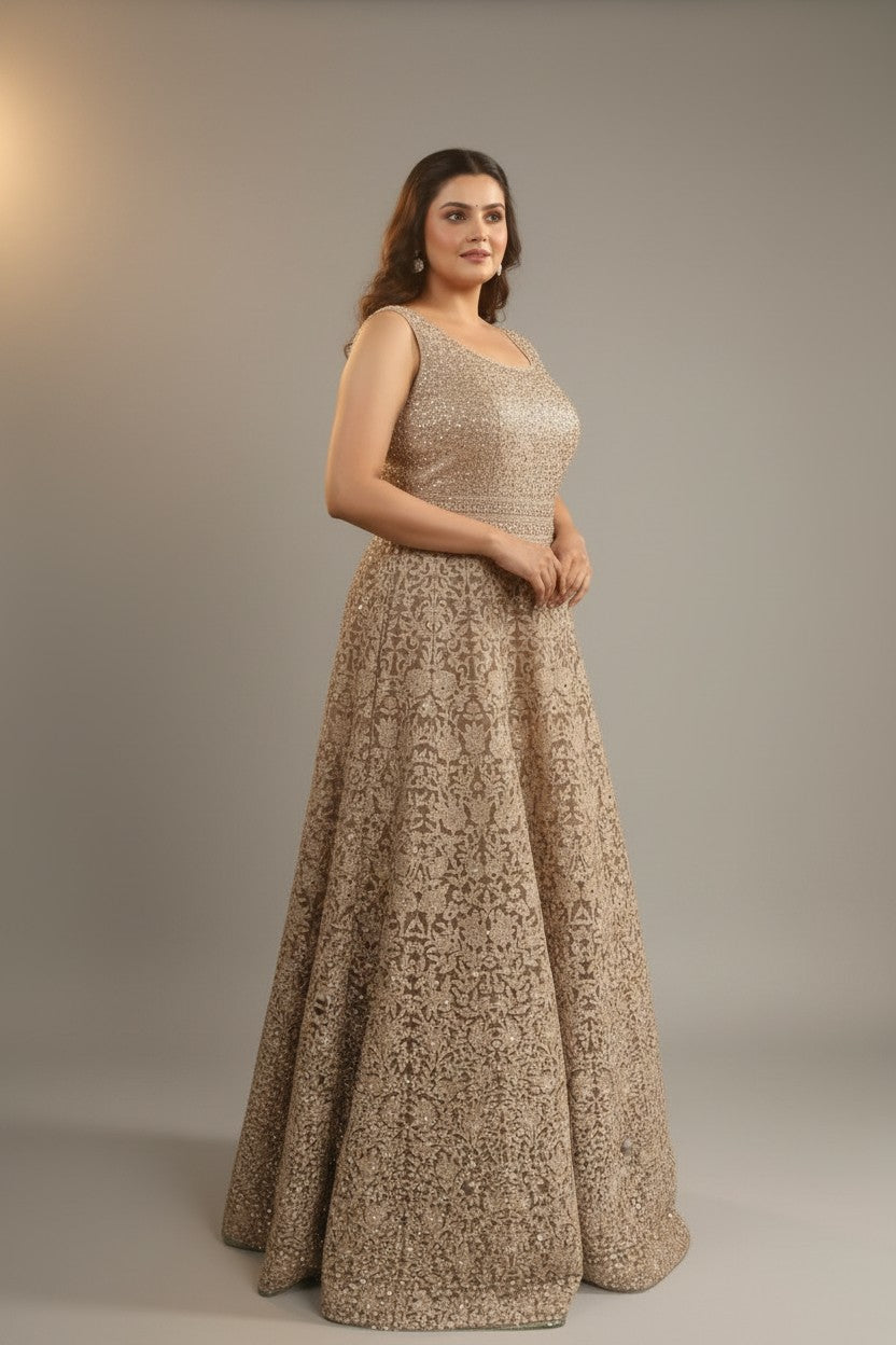 Designer Embroidered Net Suit Gown - View 2 | Rangoli