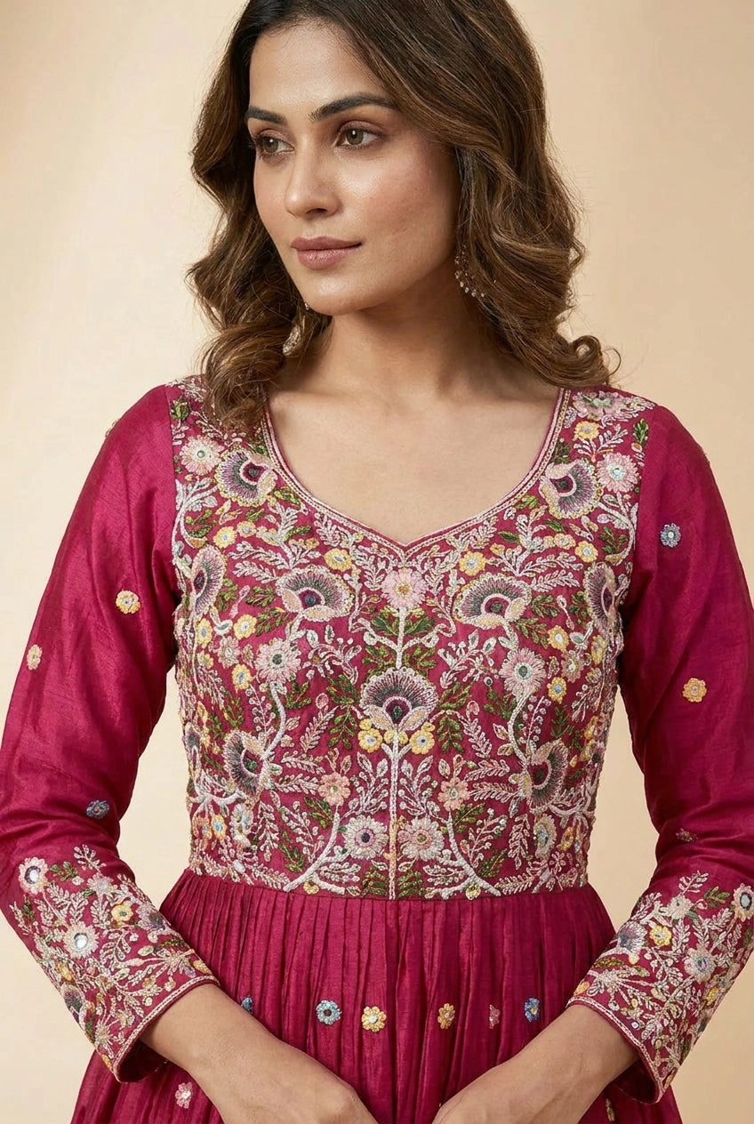 Chinon Anarkali Gown with Embellishment for Wedding Reception
