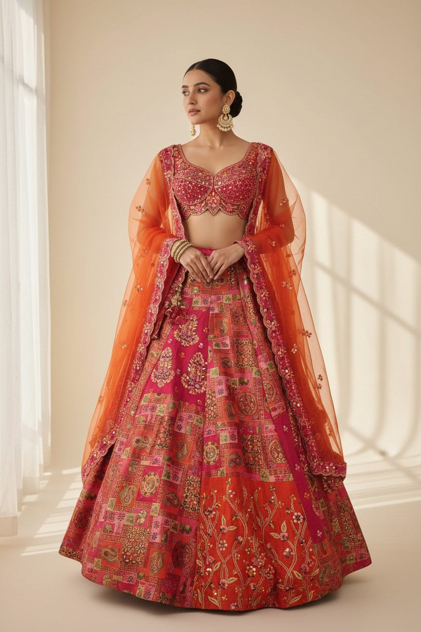 Designer Silk Katan Lehenga Choli Set | Rangoli