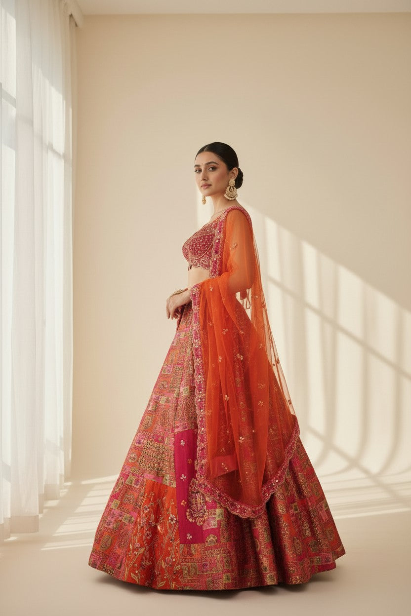 Designer Silk Katan Lehenga Choli Set - View 2 | Rangoli