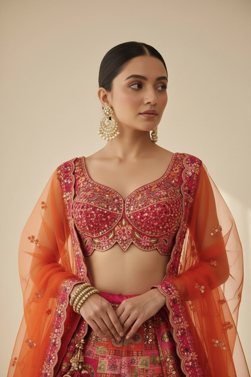 Designer Silk Katan Lehenga Choli Set - View 4 | Rangoli