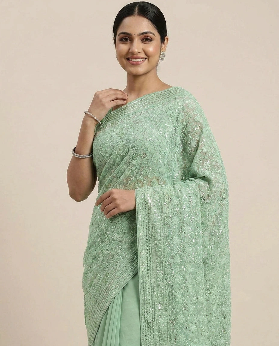 Lucknow Embroidered Saree - Rangoli India