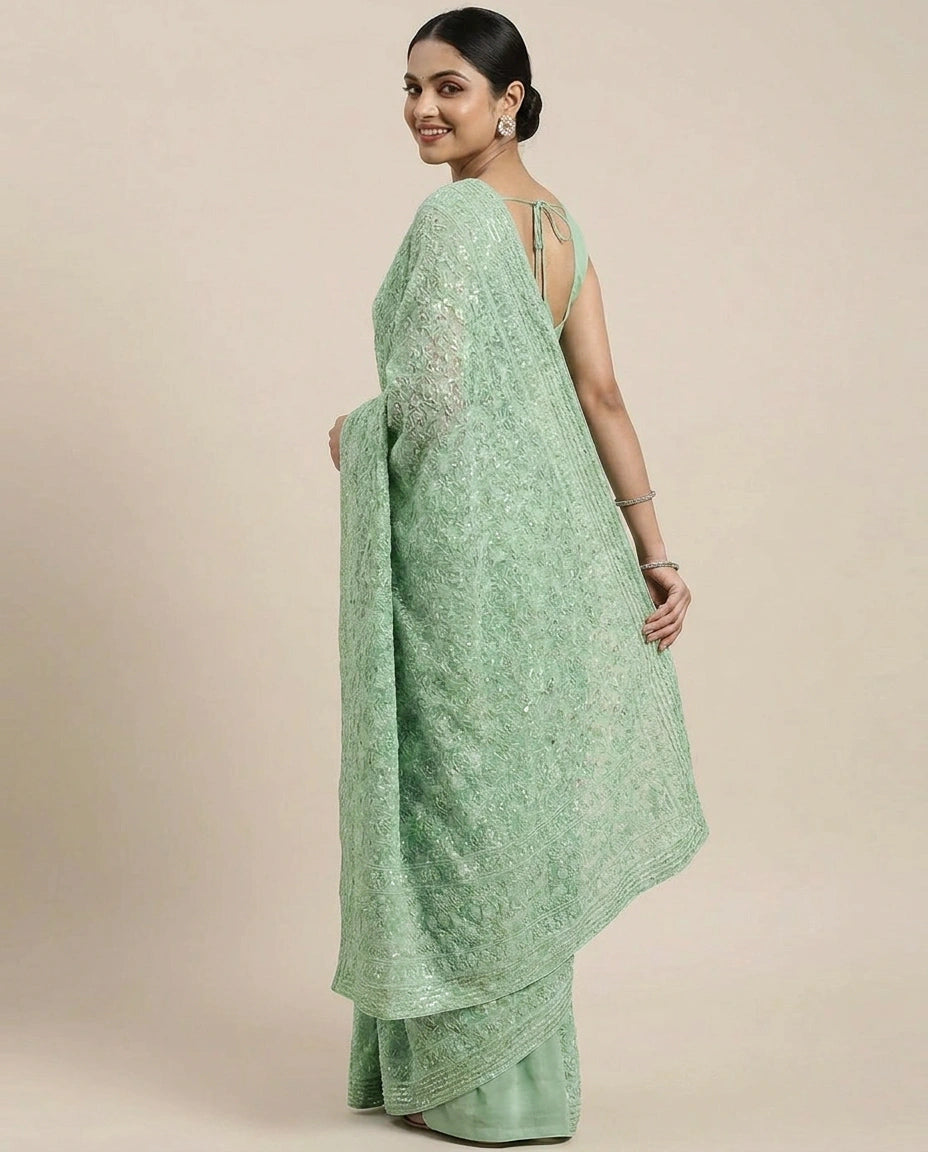 Lucknow Embroidered Saree - Rangoli India