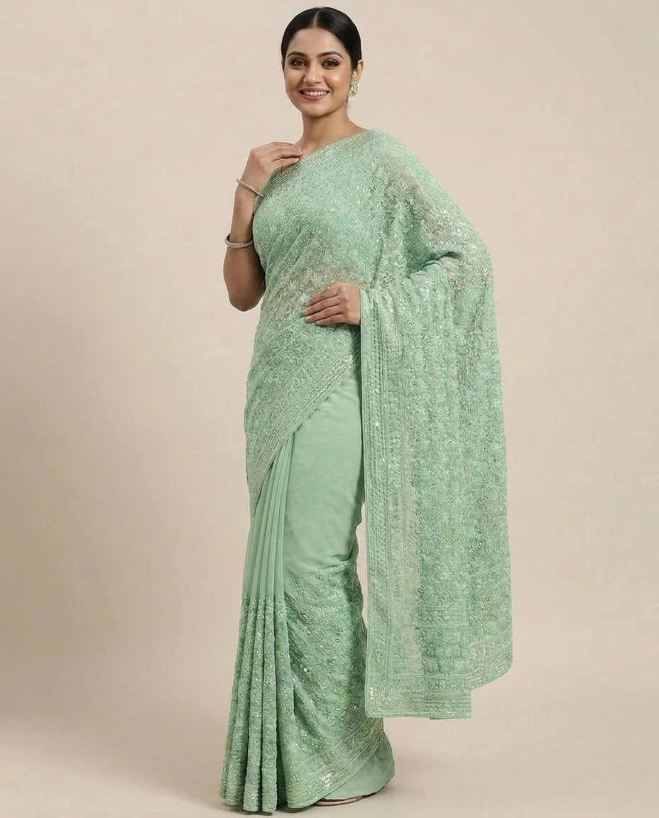 Lucknow Embroidered Saree - Rangoli India