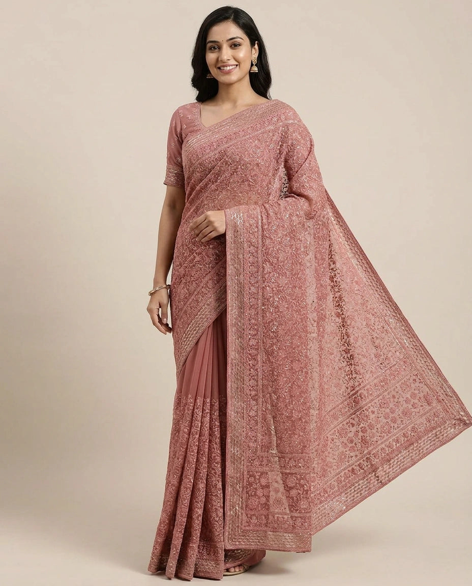Lucknow Embroidered Saree - Rangoli India