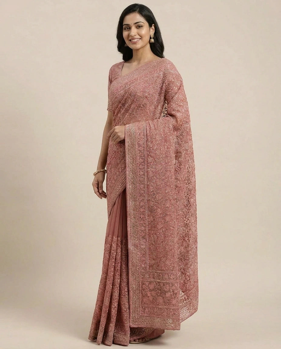 Lucknow Embroidered Saree - Rangoli India