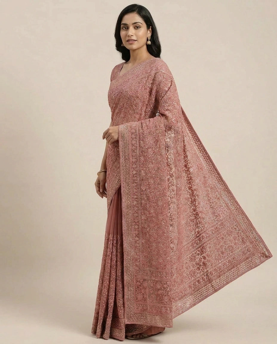 Lucknow Embroidered Saree - Rangoli India