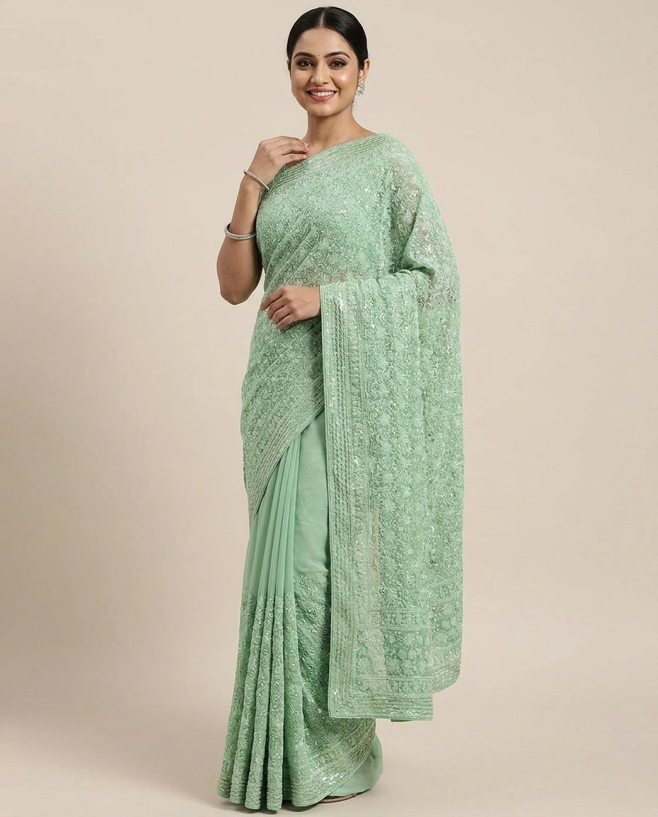 Lucknow Embroidered Saree - Rangoli India
