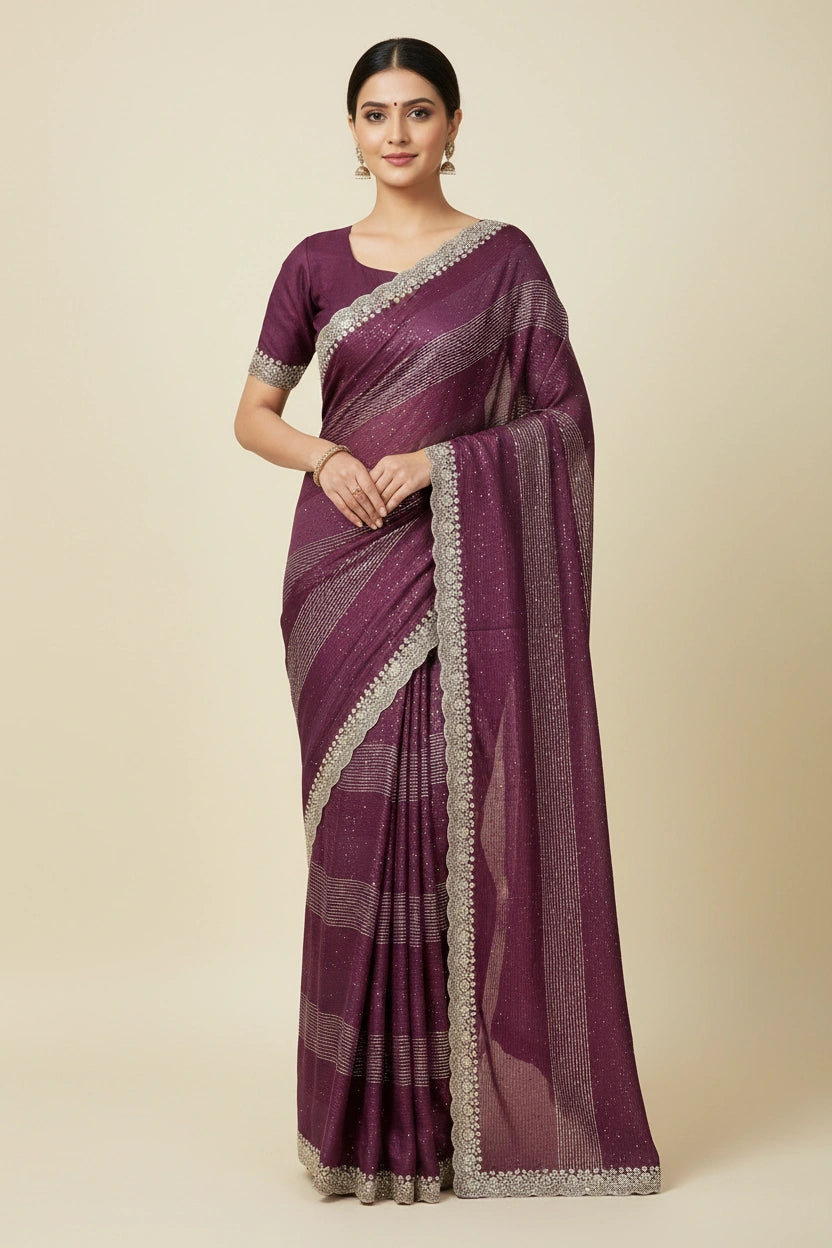 Handcrafted Satin Embroidery Saree - Rangoli Sarees