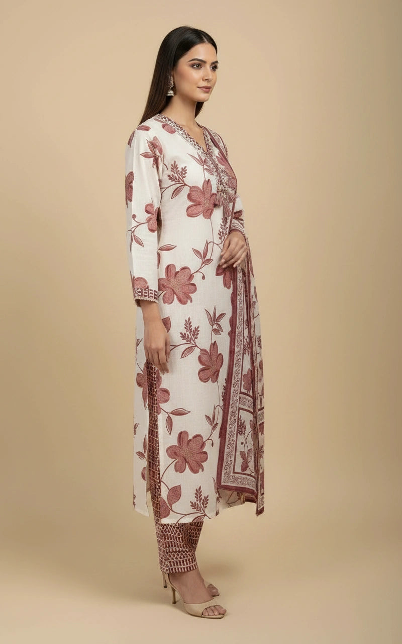 Cotton Straight Suit with Pintuck Detail by Rangoli