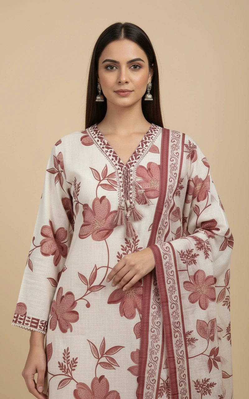 Cotton Straight Suit with Pintuck Detail