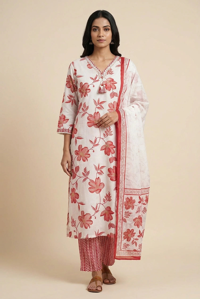 Cotton Straight Suit with Pintuck Detail for Workday Comfort