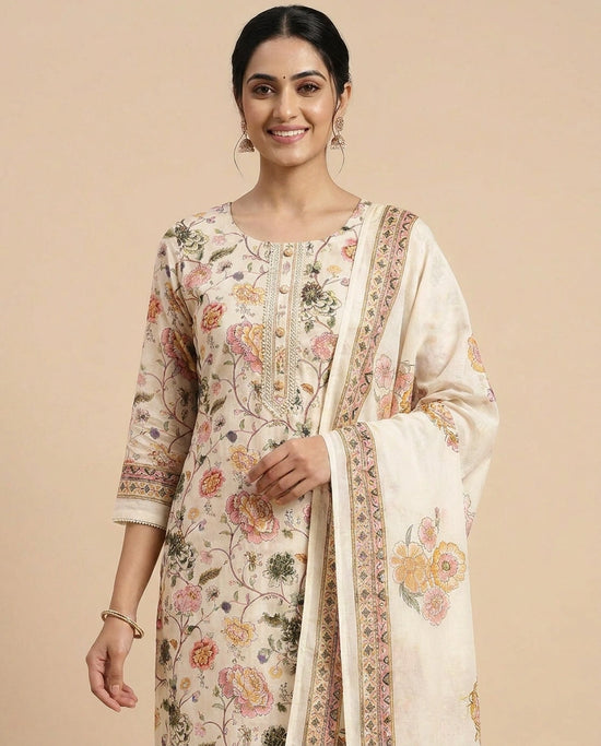 Off White Straight Suit - Rangoli India