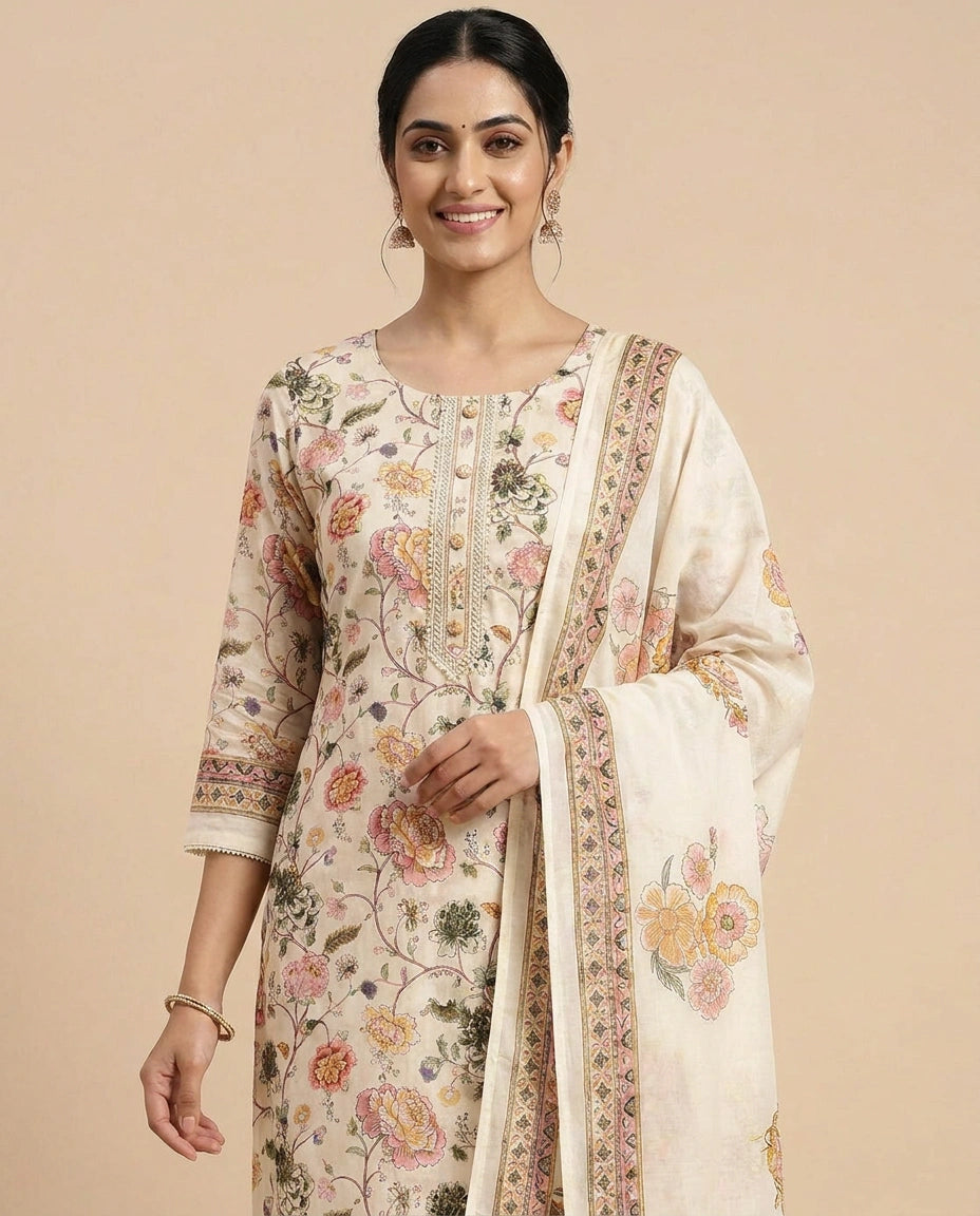 Off White Straight Suit - Rangoli India