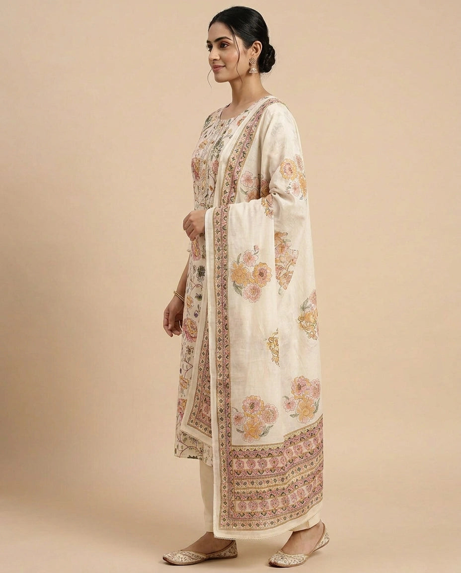 Off White Straight Suit - Rangoli India
