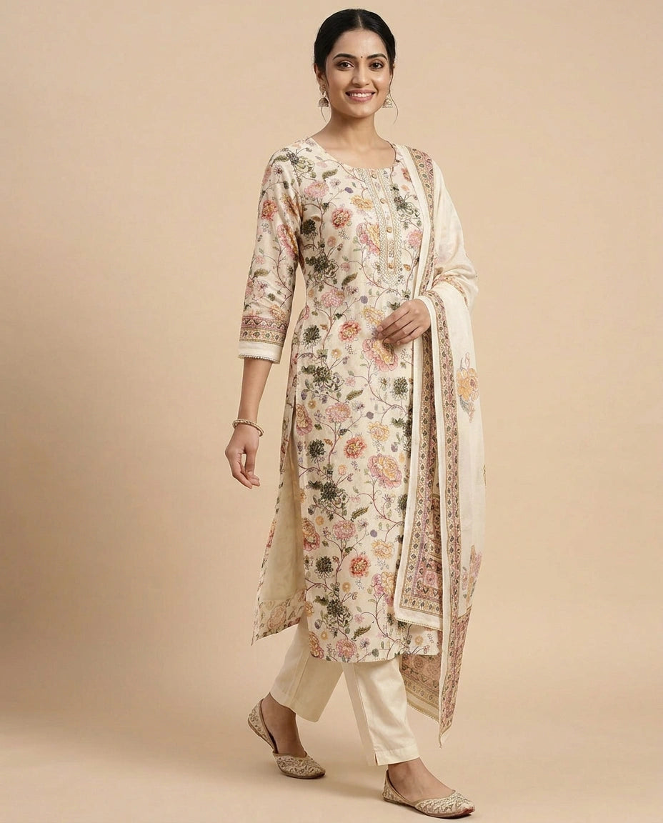 Off White Straight Suit - Rangoli India