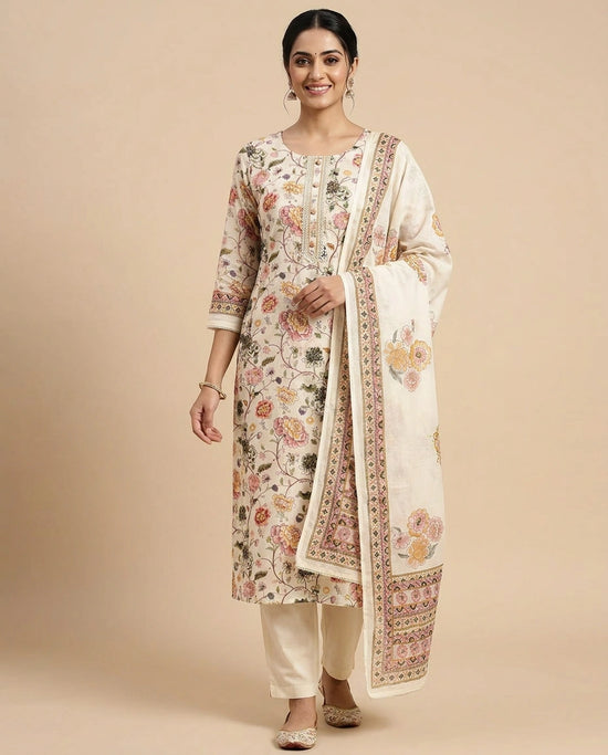 Off White Straight Suit - Rangoli India