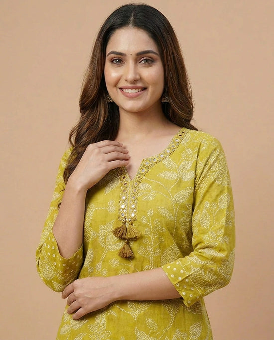 Cotton Straight Suit with Floral Print - Rangoli India