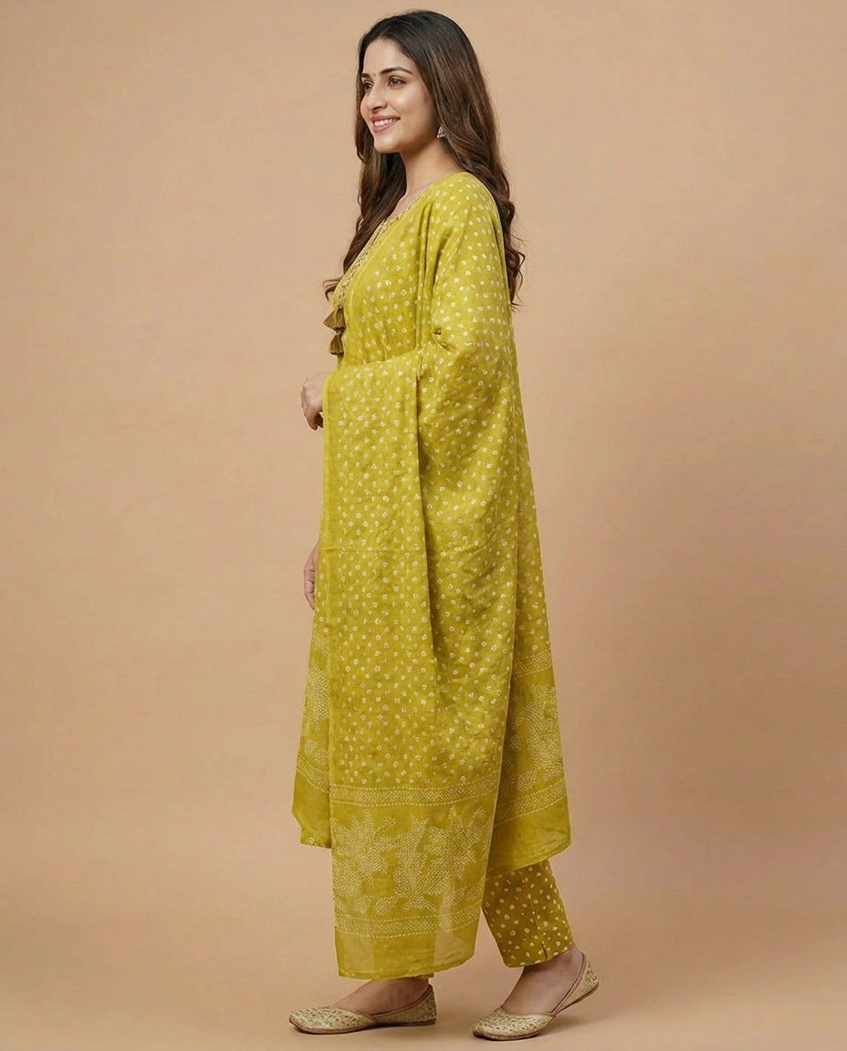 Cotton Straight Suit with Floral Print - Rangoli India