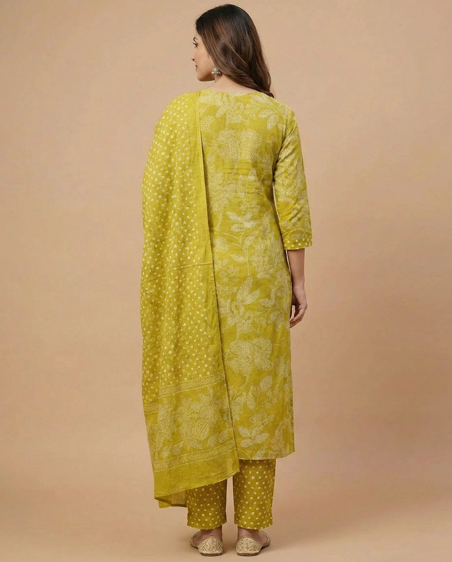 Cotton Straight Suit with Floral Print - Rangoli India